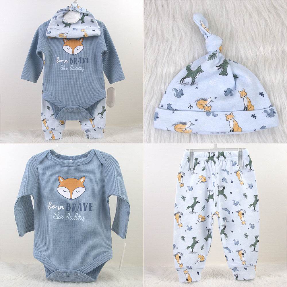 Baby Hat Long Sleeve Bodysuit Pant 3 Piece Set Spring Autumn - Mubimart