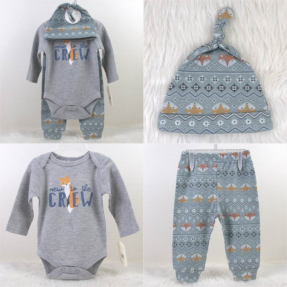 Baby Hat Long Sleeve Bodysuit Pant 3 Piece Set Spring Autumn - Mubimart