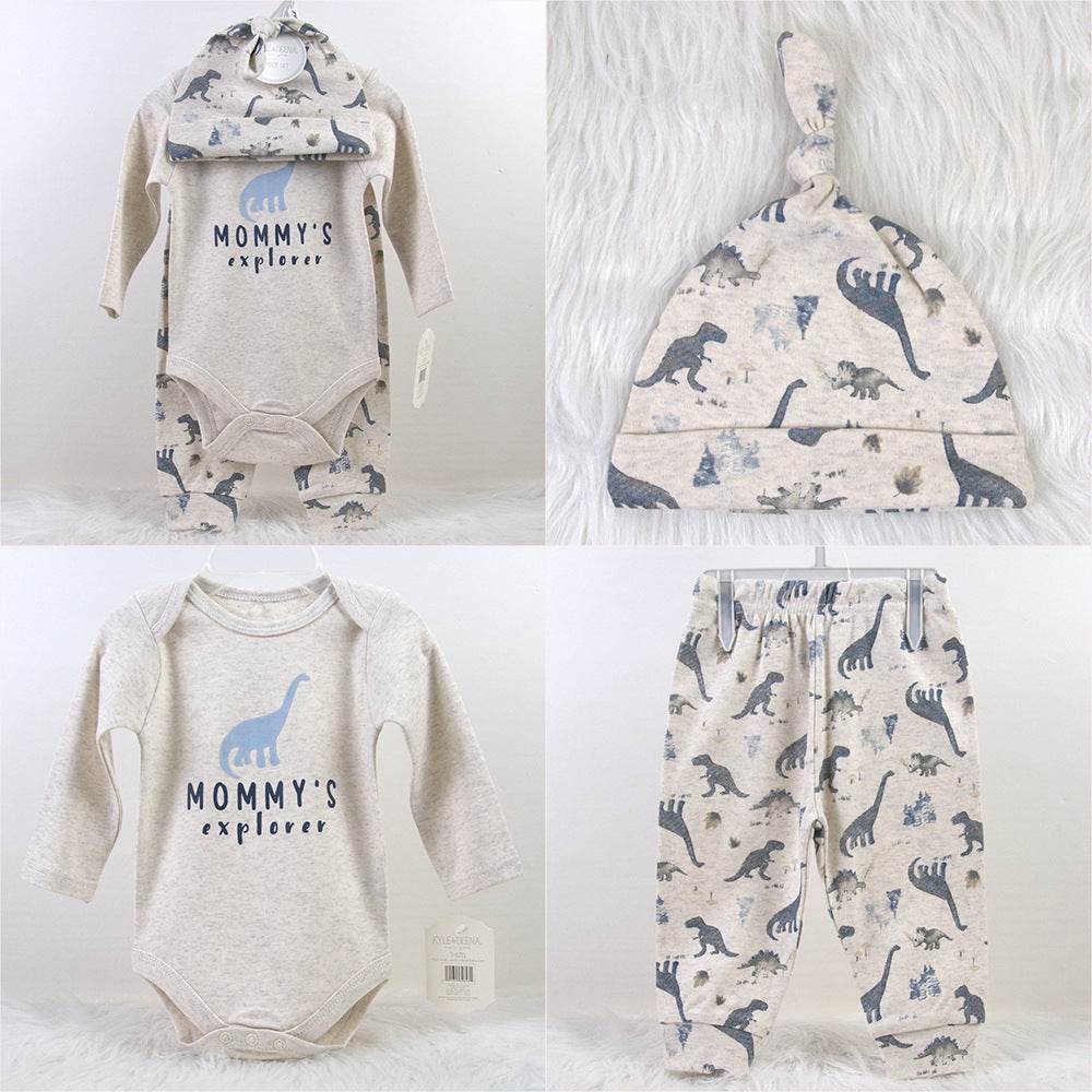 Baby Hat Long Sleeve Bodysuit Pant 3 Piece Set Spring Autumn - Mubimart