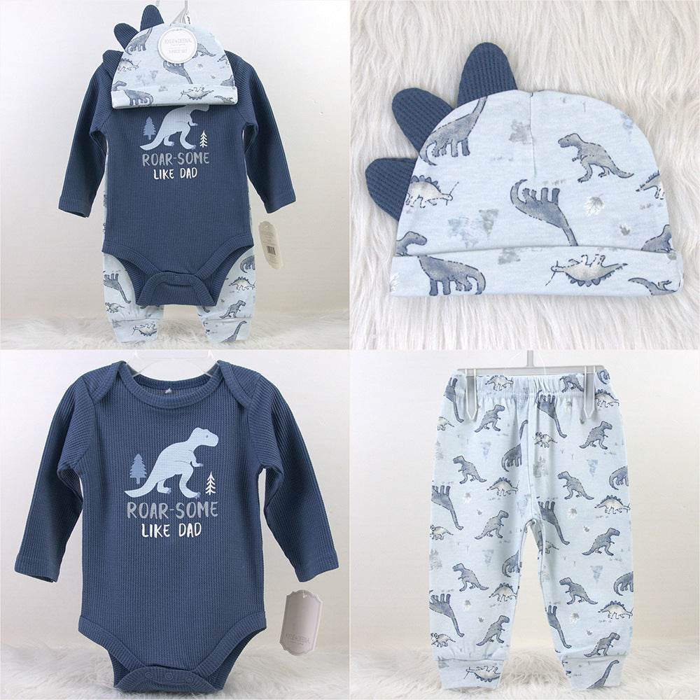 Baby Hat Long Sleeve Bodysuit Pant 3 Piece Set Spring Autumn - Mubimart