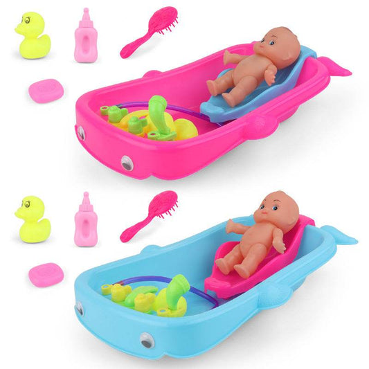 Baby Playing In Water Tub With Bath Toys - Mubimart