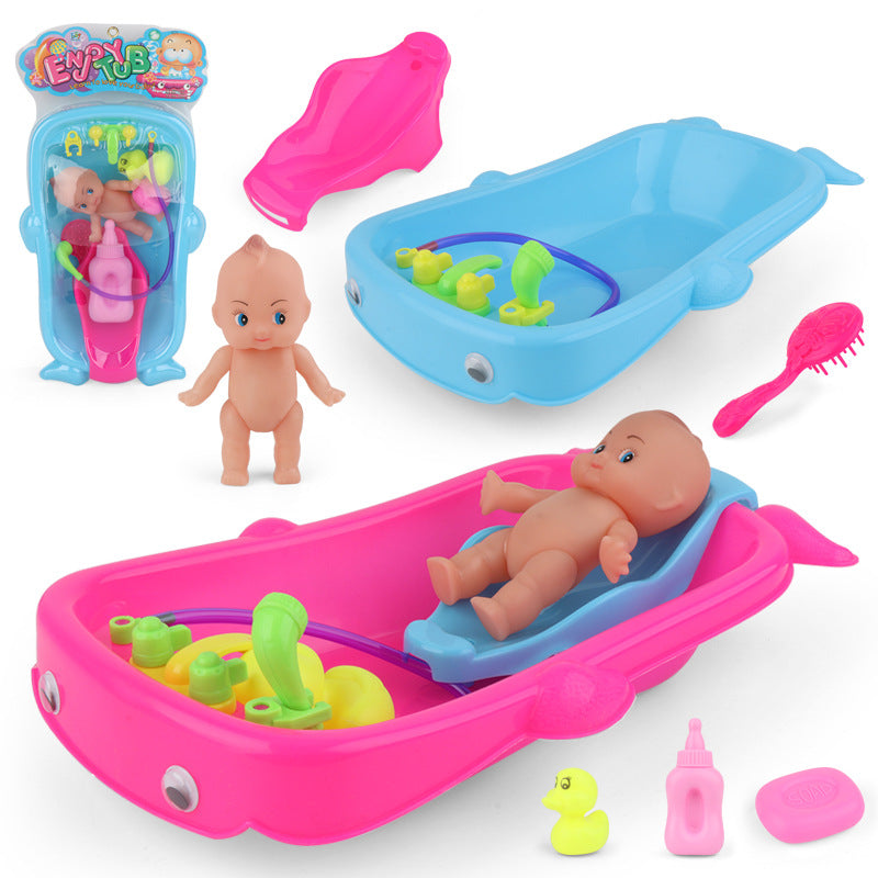 Baby Playing In Water Tub With Bath Toys - Mubimart -  