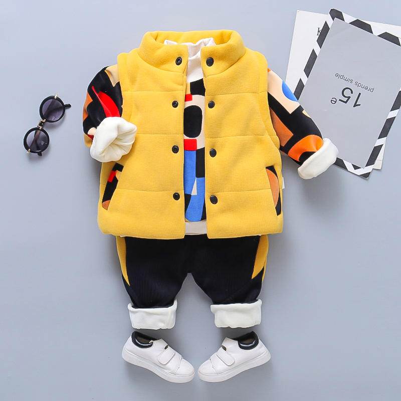 Baby Plush Thickened Sweater 3-piece Set - Mubimart