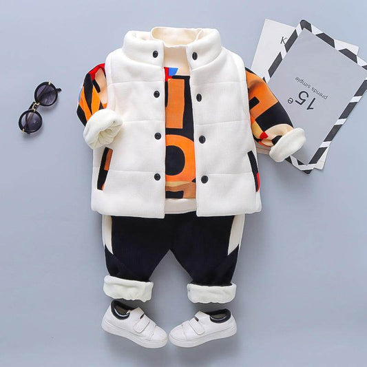 Baby Plush Thickened Sweater 3-piece Set - Mubimart