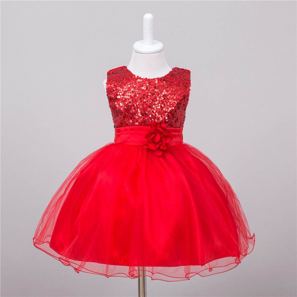 Baby Sequin Dress Flower Girl Wedding Princess Dress - Mubimart