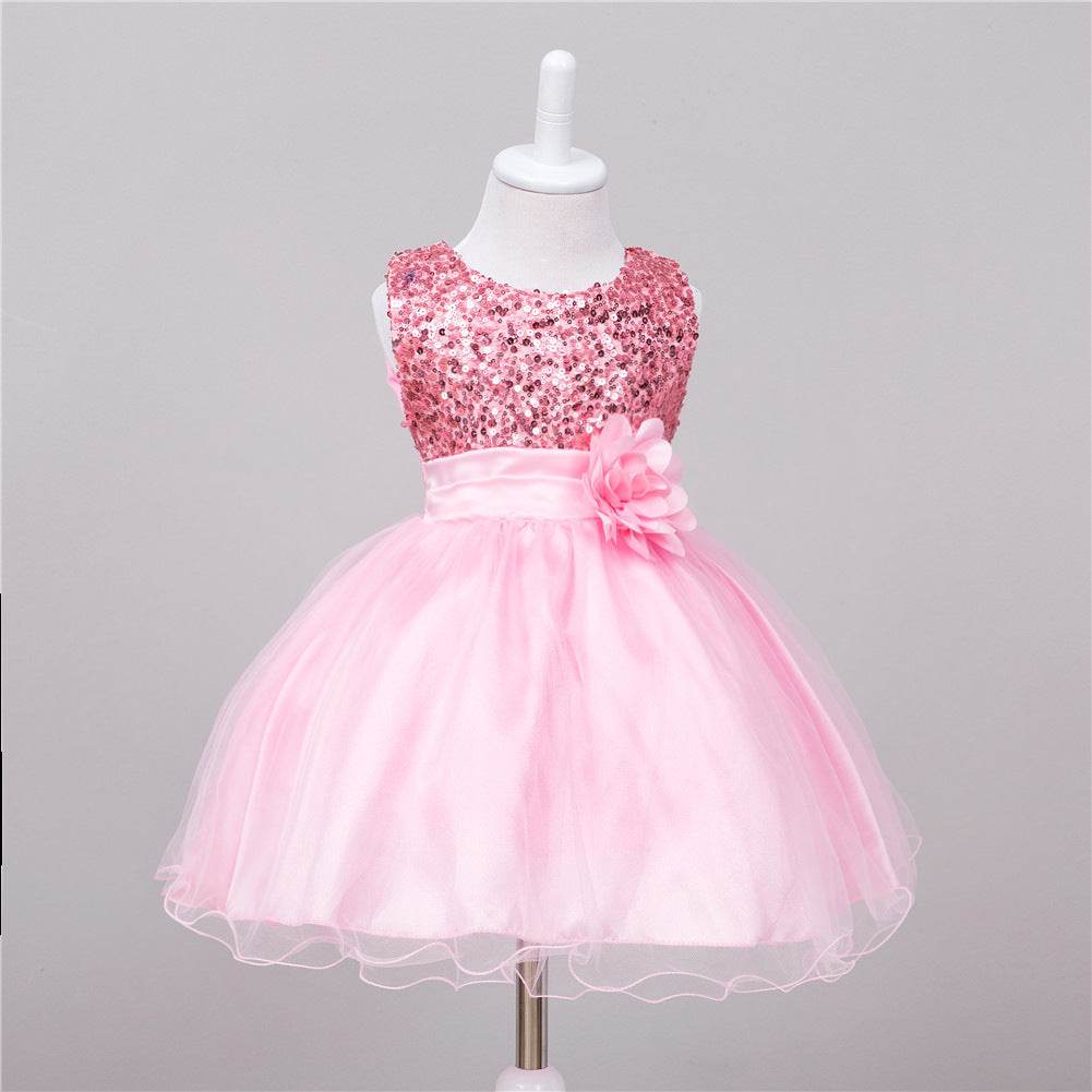 Baby Sequin Dress Flower Girl Wedding Princess Dress - Mubimart