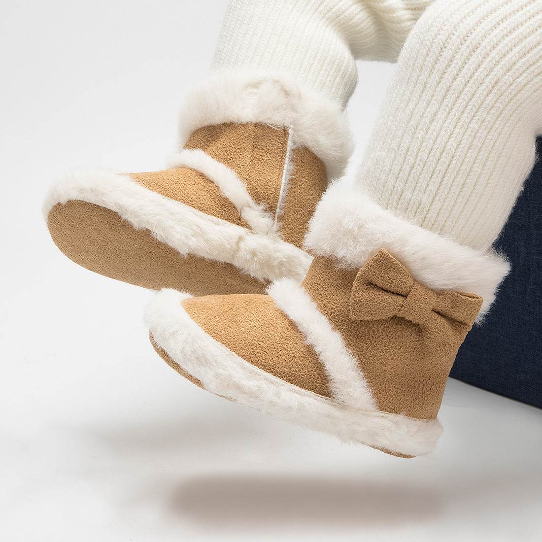 Baby Soft-Soled Toddler Bow Plush Boots Warm Boots - Mubimart
