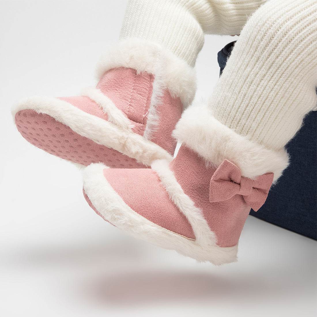 Baby Soft-Soled Toddler Bow Plush Boots Warm Boots - Mubimart