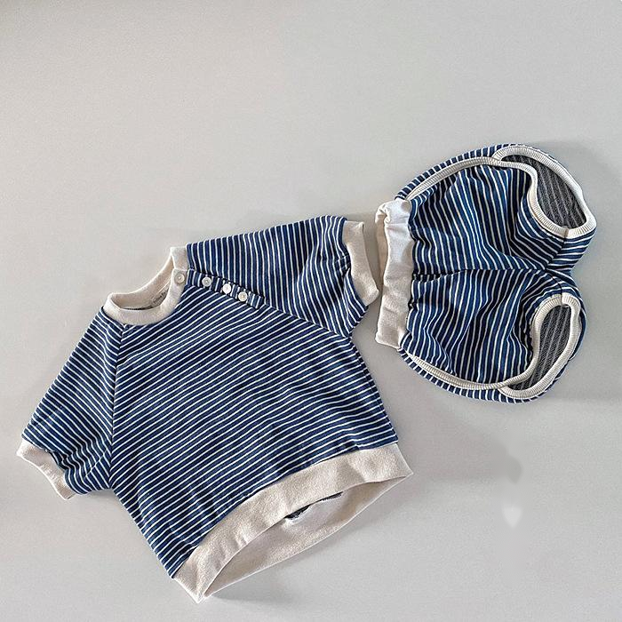 Mubimart Baby Striped Shorts Set Toddler Baby Two-piece Set Mubimart baby shorts and top baby striped shorts set baby striped top and shorts casual baby wear fashionable baby set Mubimart baby wear striped baby set stylish toddler fashion toddler playdate clothes toddler summer outfit toddler two-piece outfit trendy toddler outfit