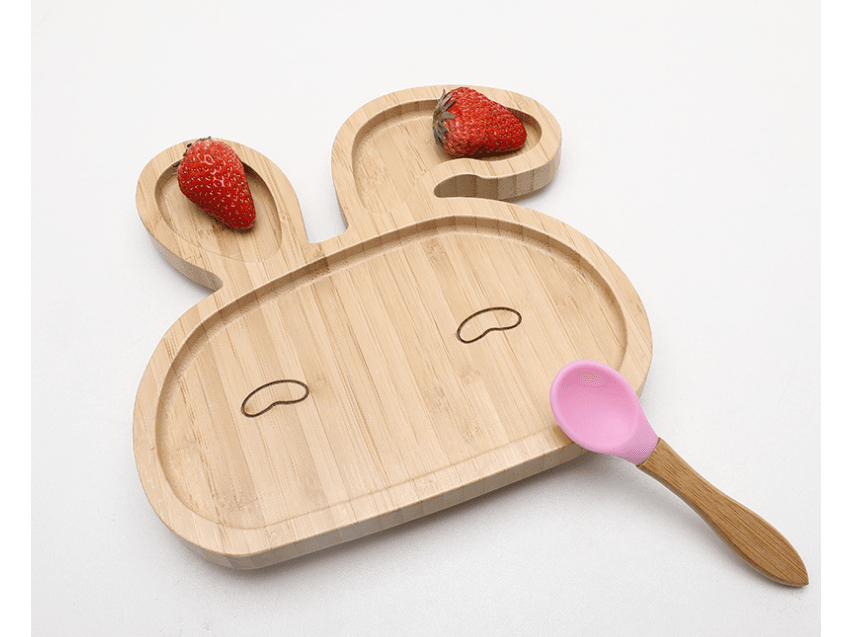 Baby Sucker Bowl Bamboo Cartoon Children'S Disk With Suction Cup Silicone Spoon Set Children'S Dinner Plate Bamboo Children'S Bowl - Mubimart