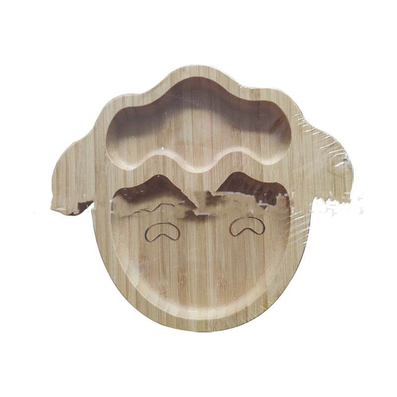 Baby Suction Cup Bowl Bamboo Cartoon Children's Disk with Suction Cup Silicone Spoon Set Children's Dinner Plate - Mubimart