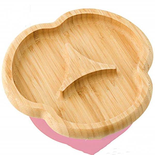 Baby Suction Cup Bowl Bamboo Cartoon Children's Disk with Suction Cup Silicone Spoon Set Children's Dinner Plate - Mubimart