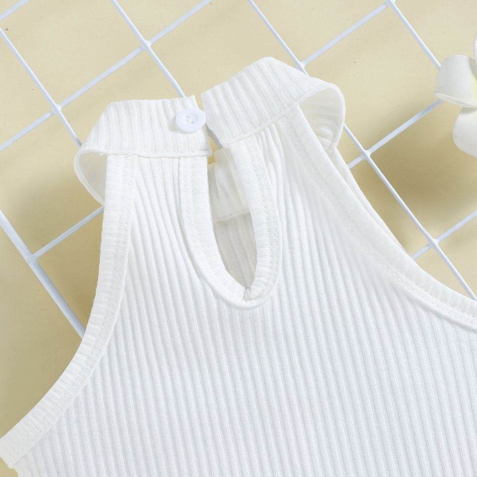 Baby Suit Infant Child Girl Halter Sunken Stripe Vest Top Shorts Waist Bag Little Girl Three-piece Suit - Mubimart