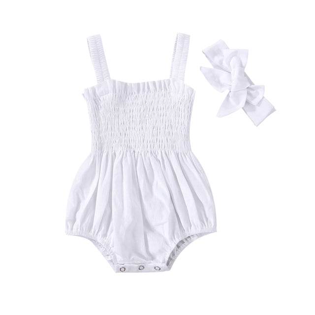 Baby Summer Jumpsuit Outfit Solid Color Ruched Toddler Girl - Mubimart
