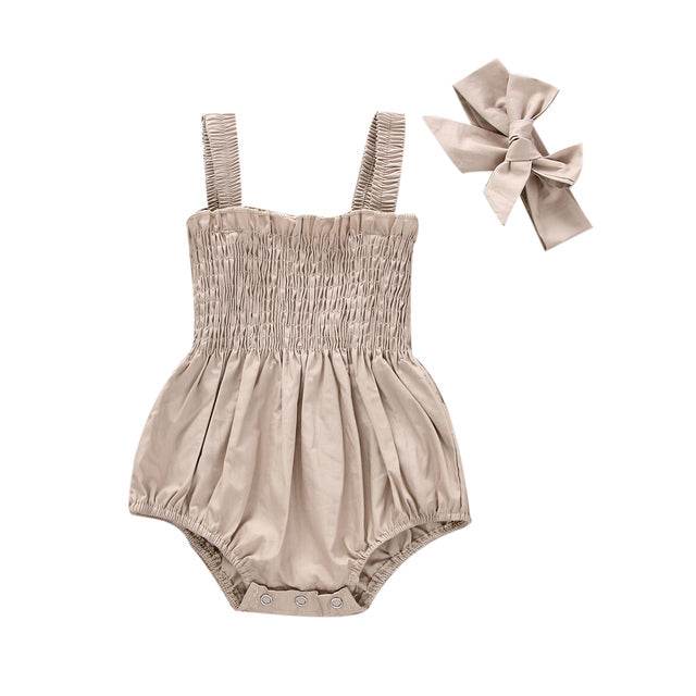 Baby Summer Jumpsuit Outfit Solid Color Ruched Toddler Girl - Mubimart