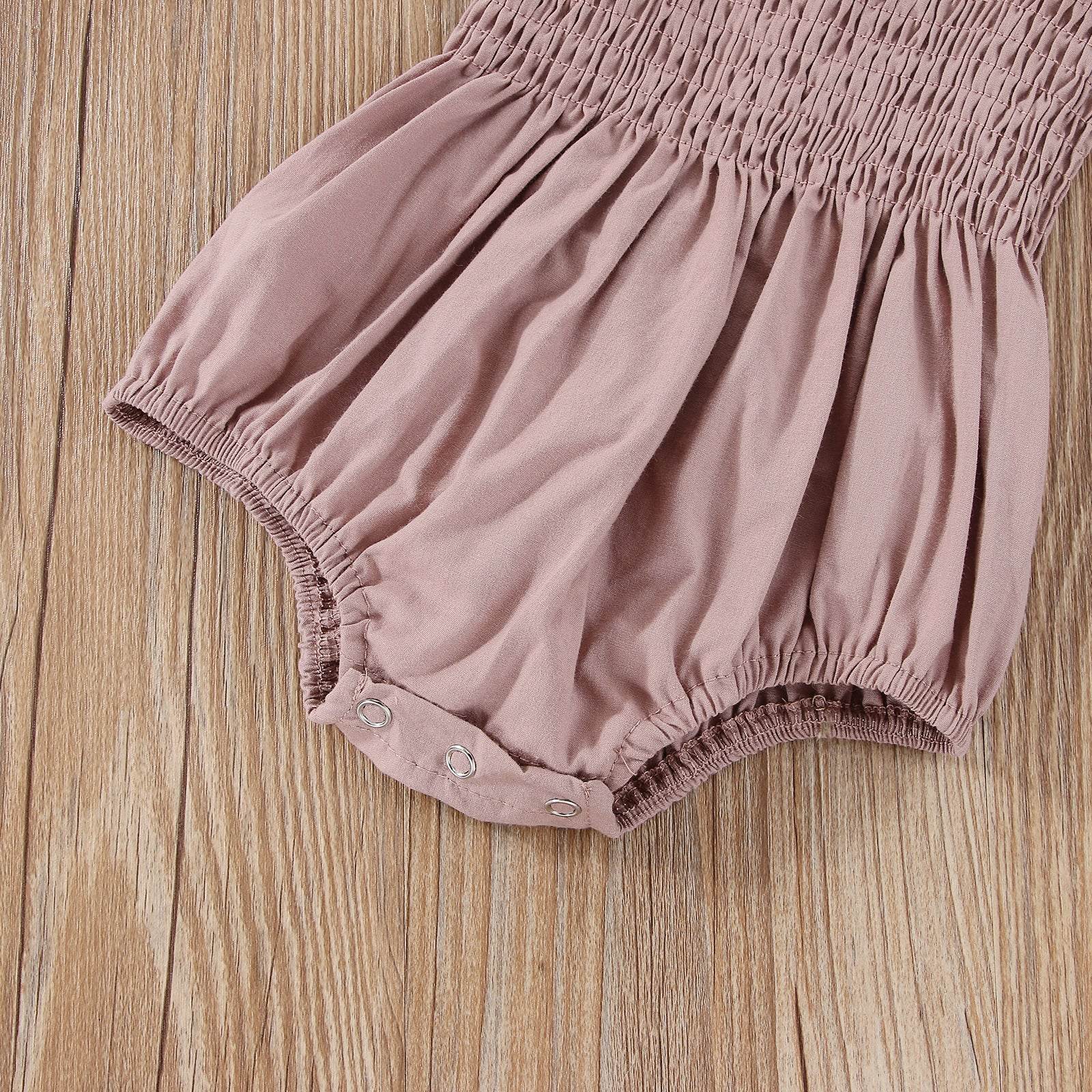 Baby Summer Jumpsuit Outfit Solid Color Ruched Toddler Girl - Mubimart