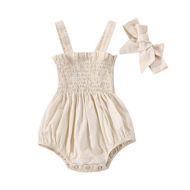 Baby Summer Jumpsuit Outfit Solid Color Ruched Toddler Girl - Mubimart