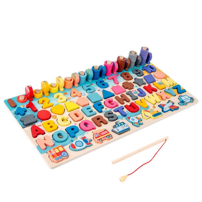 Baby Wooden Montessori Educational Toys Kids Early Learning Shape Color Math Matching Log Board Fishing Puzzle Count Number - Mubimart