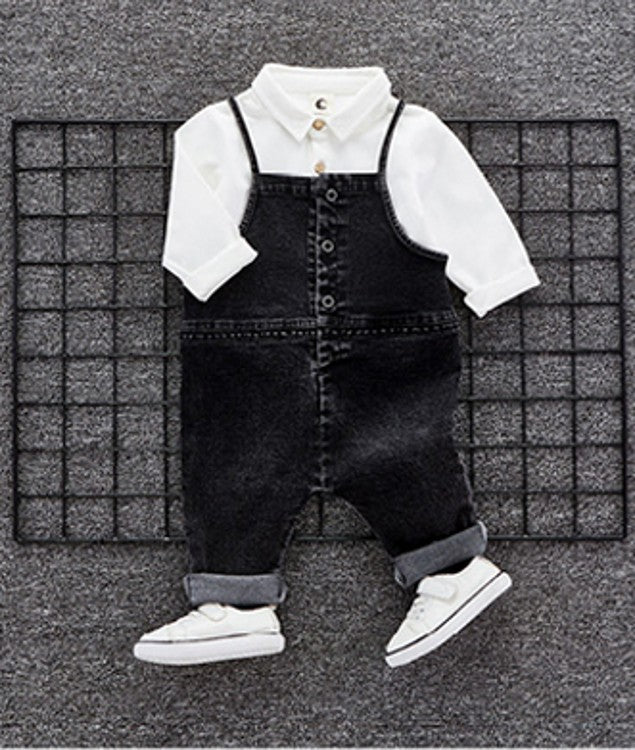 Baby autumn set 1 a 3 year old baby boom fall clothes Denim Bib two piece set of infants and young children. - Mubimart -  