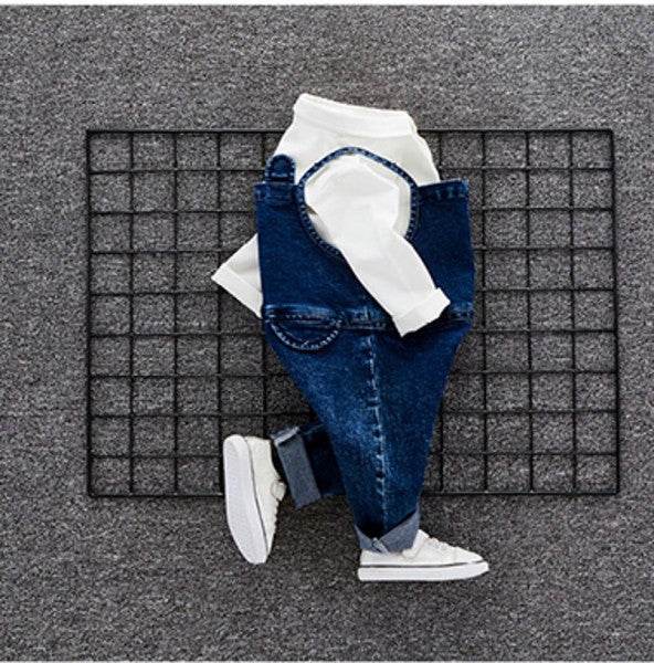 Baby autumn set 1 a 3 year old baby boom fall clothes Denim Bib two piece set of infants and young children. - Mubimart