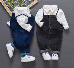 Baby autumn set 1 a 3 year old baby boom fall clothes Denim Bib two piece set of infants and young children. - Mubimart -  