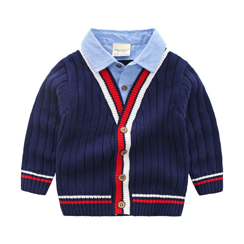 Baby fake two-piece sweater boy knitting - Mubimart -  