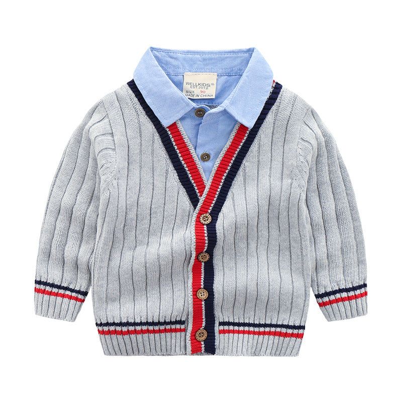 Baby fake two-piece sweater boy knitting - Mubimart -  