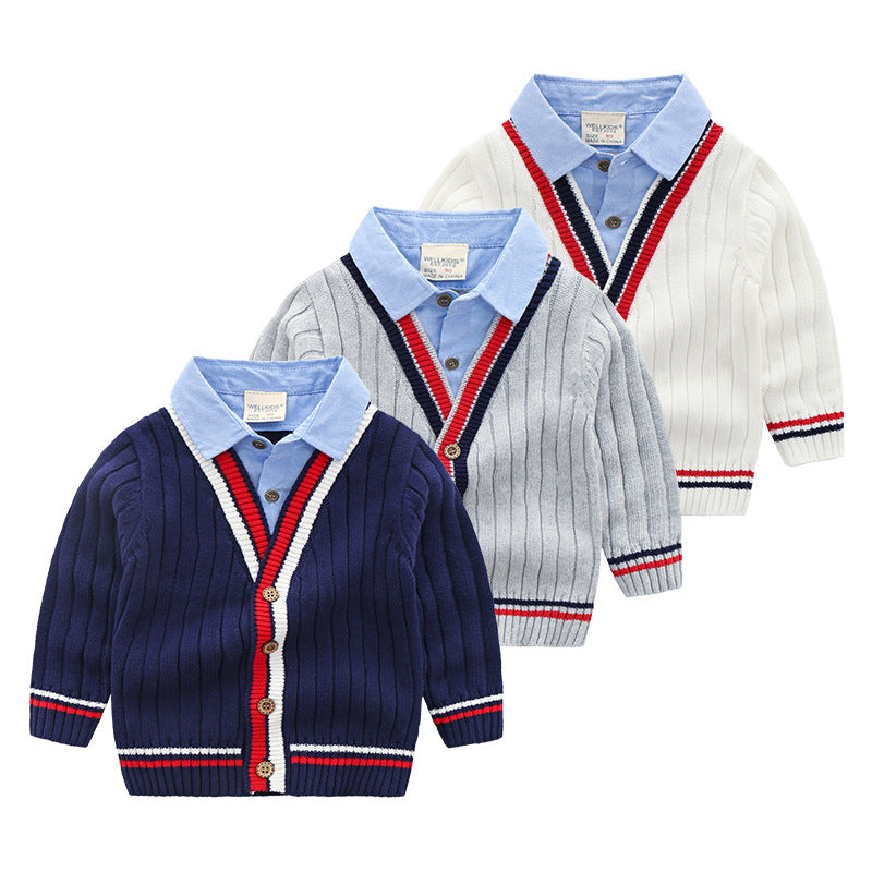 Baby fake two-piece sweater boy knitting - Mubimart - Baby Cloth 