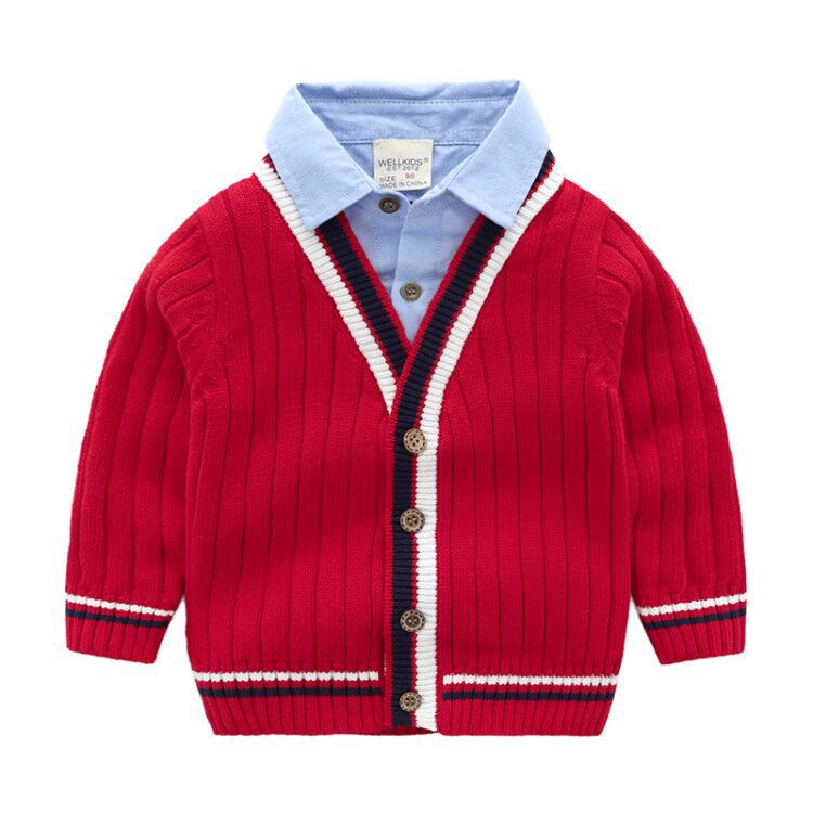 Baby fake two-piece sweater boy knitting - Mubimart -  