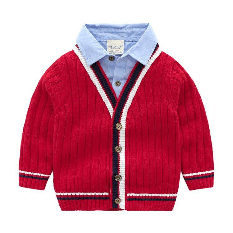 Baby fake two-piece sweater boy knitting - Mubimart