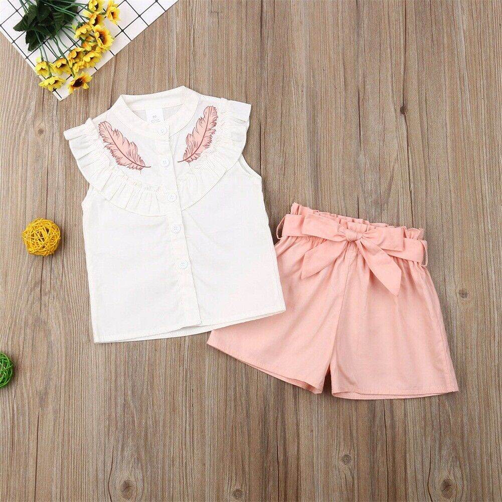 Baby lotus leaf collar sleeveless shorts 2-piece set - Mubimart