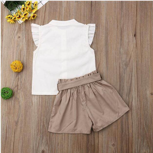 Baby lotus leaf collar sleeveless shorts 2-piece set - Mubimart