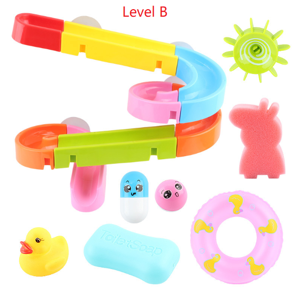 Baby water track assembling slides bathing bath toys Drifting wheel  and Baby soft glue pinch ball - Mubimart -  