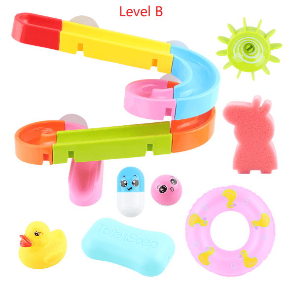 Baby water track assembling slides bathing bath toys Drifting wheel and Baby soft glue pinch ball - Mubimart