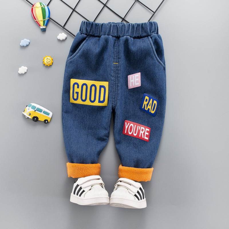 Baby winter plus velvet jeans - Mubimart