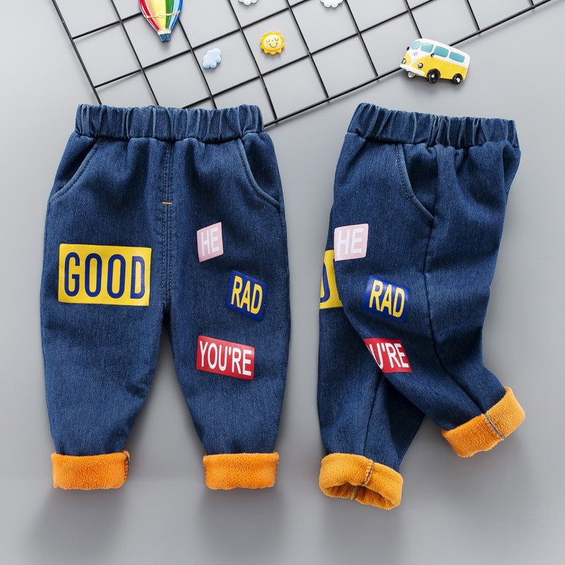 Baby winter plus velvet jeans - Mubimart - Boys Jenes 