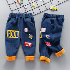 Baby winter plus velvet jeans - Mubimart - Boys Jenes 