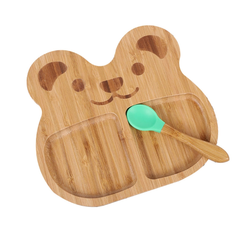 Bamboo Bowl And Plate Bear Dinner Plate Silicone Spoon Set - Mubimart -  