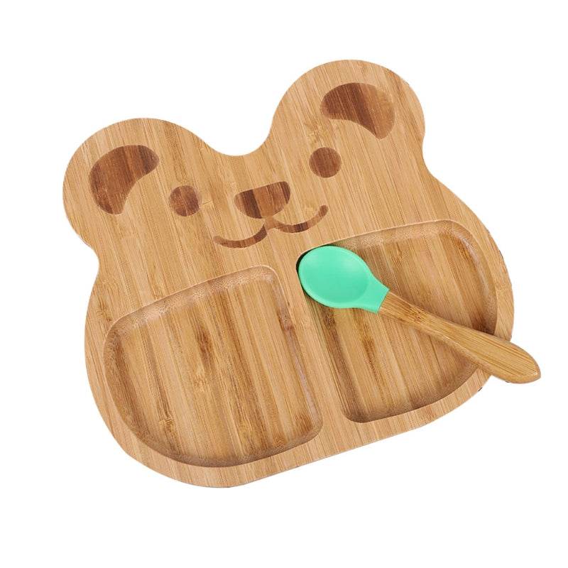 Bamboo Bowl And Plate Bear Dinner Plate Silicone Spoon Set - Mubimart