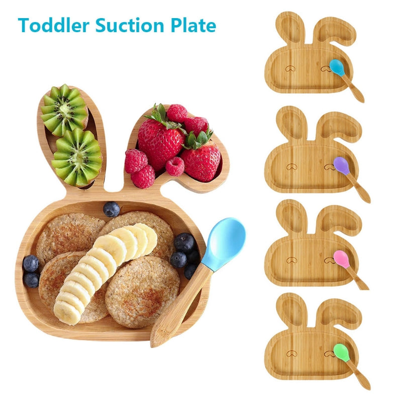 Bamboo Bowl And Plate Bear Dinner Plate Silicone Spoon Set - Mubimart -  