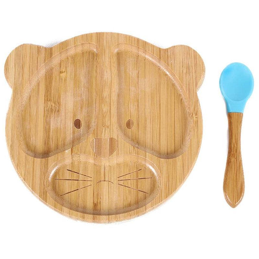 Bamboo Bowl And Plate Bear Dinner Plate Silicone Spoon Set - Mubimart