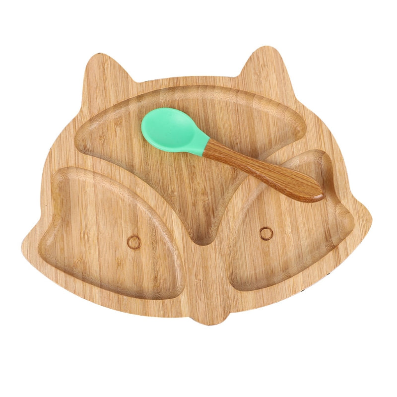 Bamboo Bowl And Plate Bear Dinner Plate Silicone Spoon Set - Mubimart -  