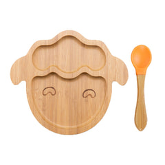 Bamboo Bowl And Plate Bear Dinner Plate Silicone Spoon Set - Mubimart -  