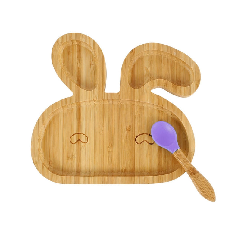 Bamboo Bowl And Plate Bear Dinner Plate Silicone Spoon Set - Mubimart -  