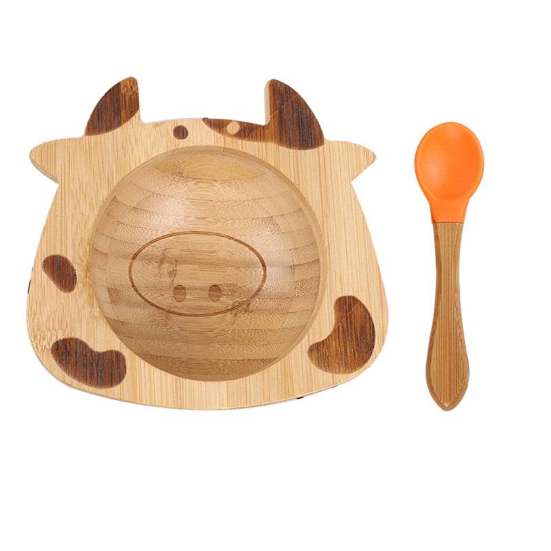 Bamboo Bowl And Plate Bear Dinner Plate Silicone Spoon Set - Mubimart