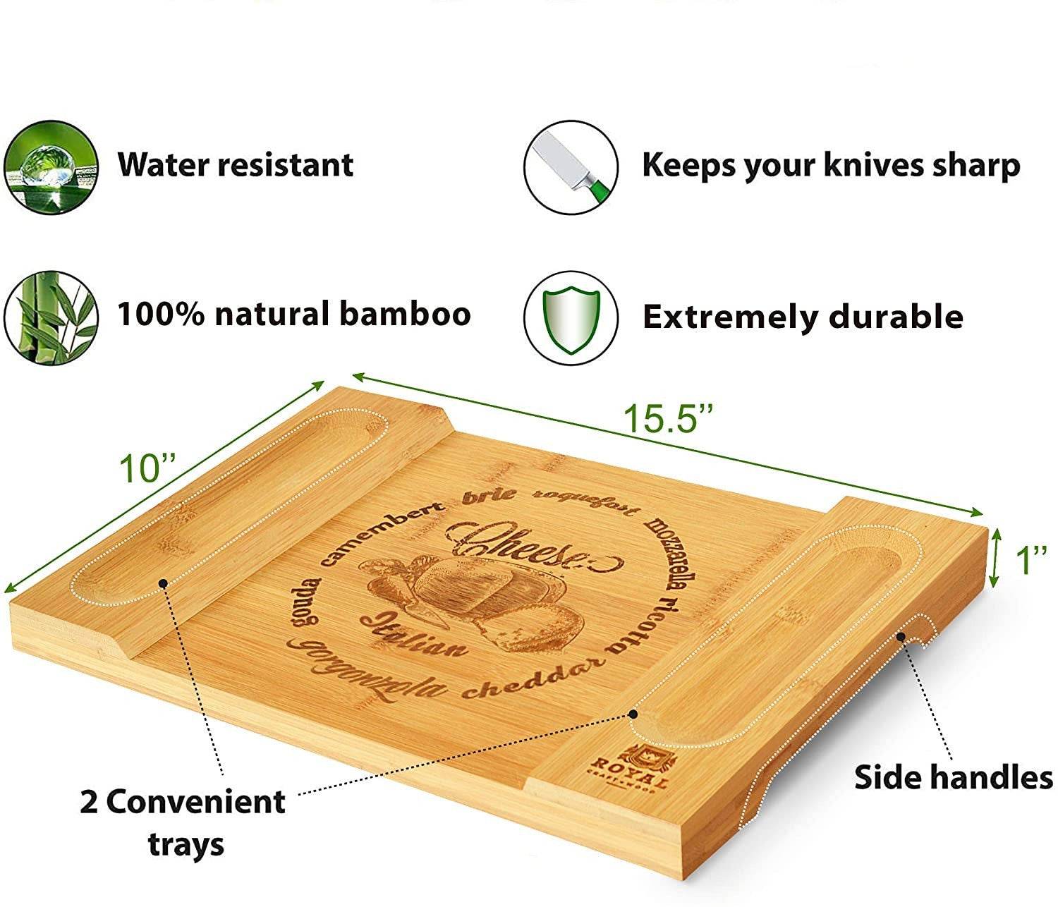 Bamboo Cheese Board & Cutting Board Kitchen Supplies - Mubimart
