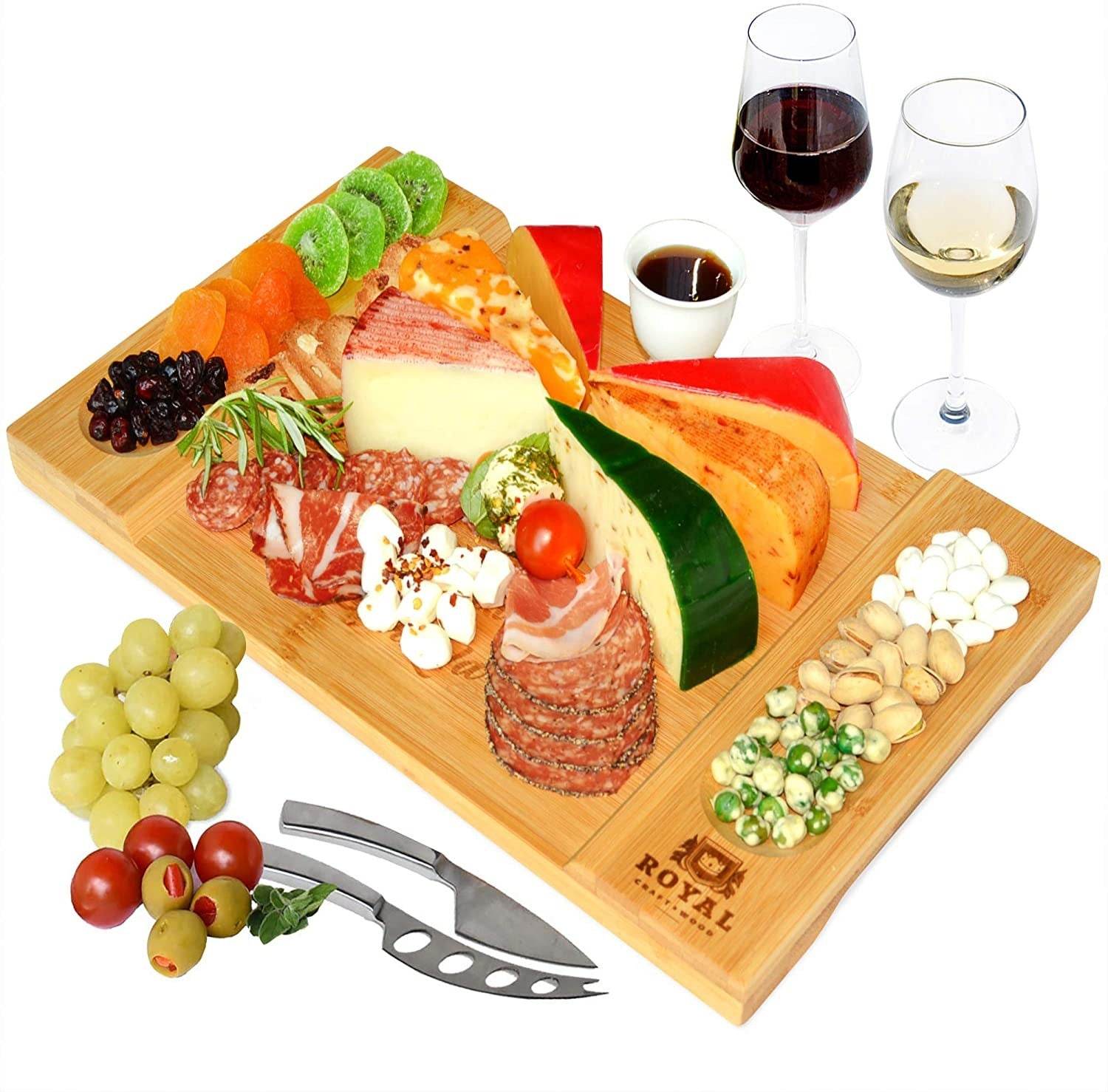Bamboo Cheese Board & Cutting Board Kitchen Supplies - Mubimart
