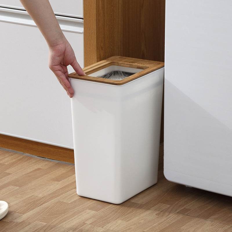 Bamboo Lid Trash Can - Mubimart