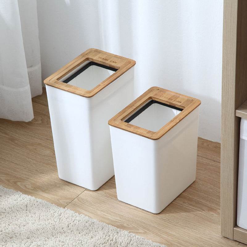 Bamboo Lid Trash Can - Mubimart
