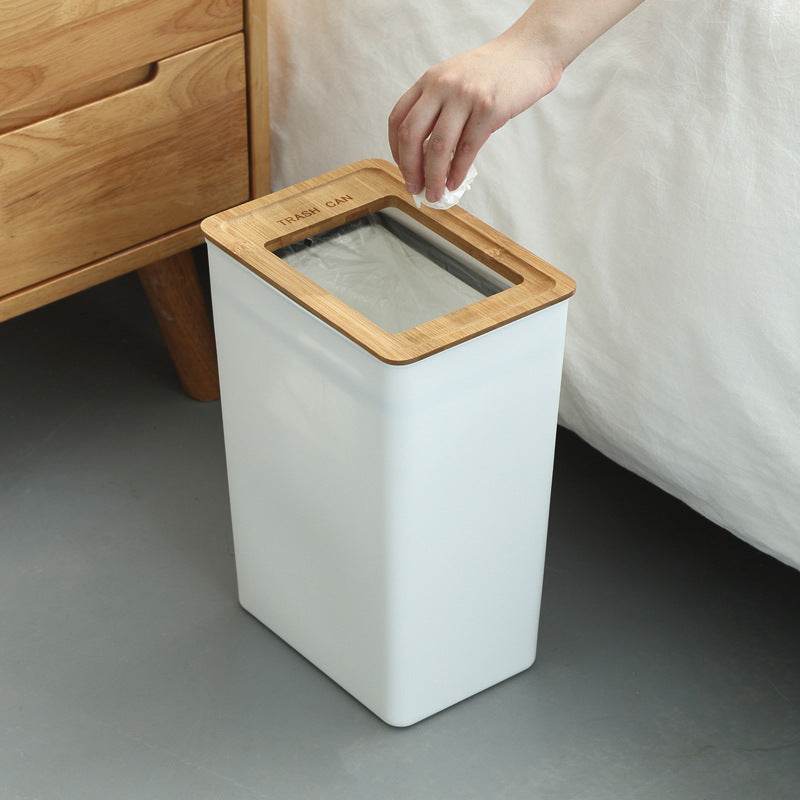 Bamboo Lid Trash Can - Mubimart